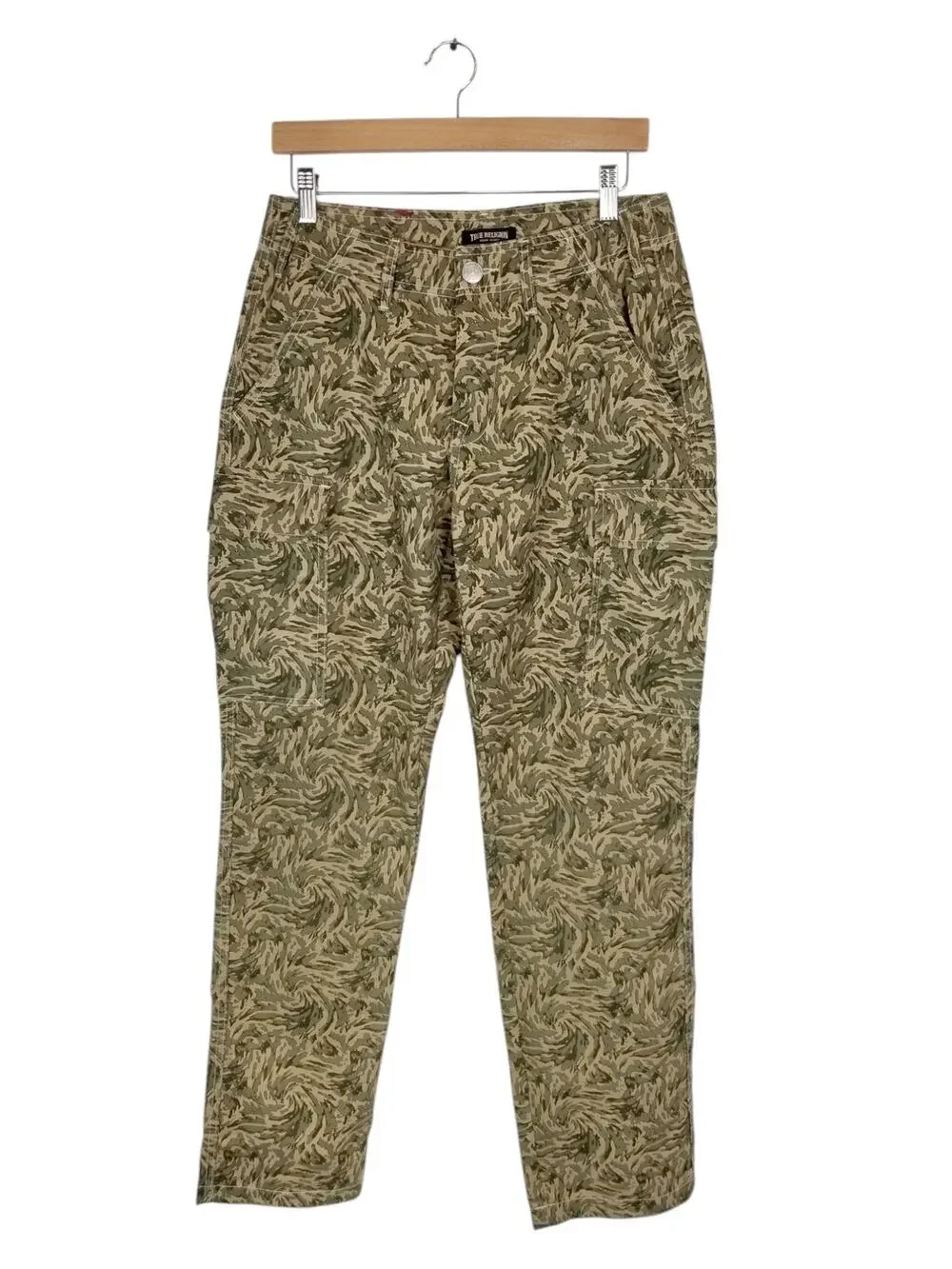 True Religion Men's Abstract Camo Cargo Pants Green Tan Waist 28